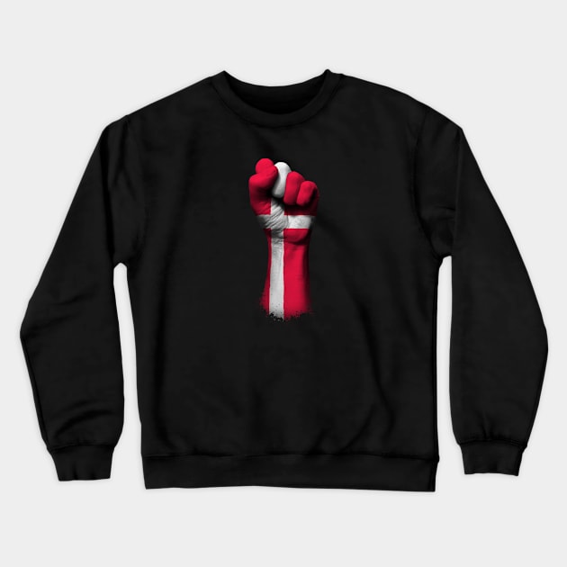 Flag of Denmark on a Raised Clenched Fist Crewneck Sweatshirt by jeffbartels